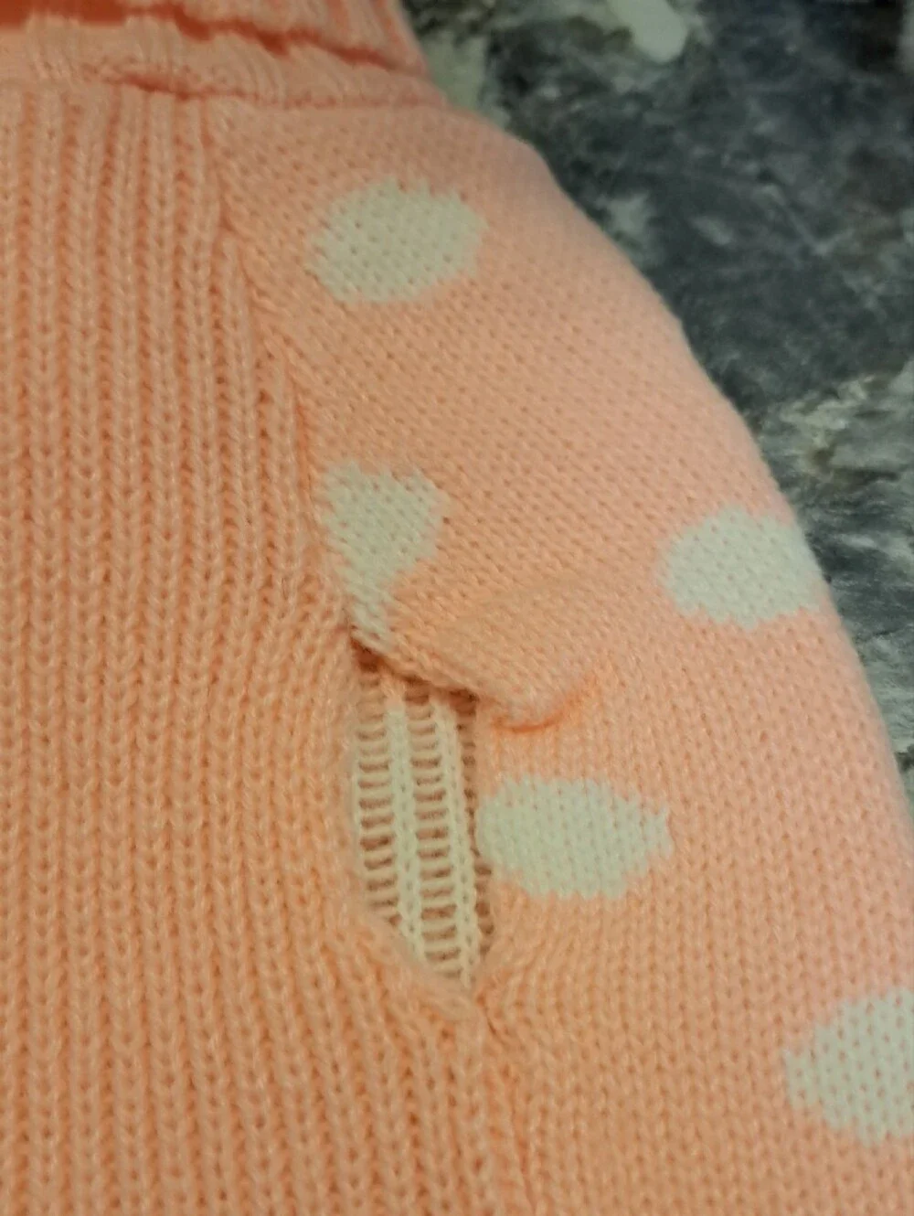 Pet Polka Dot Knit Sweater with Bow - Peach & White